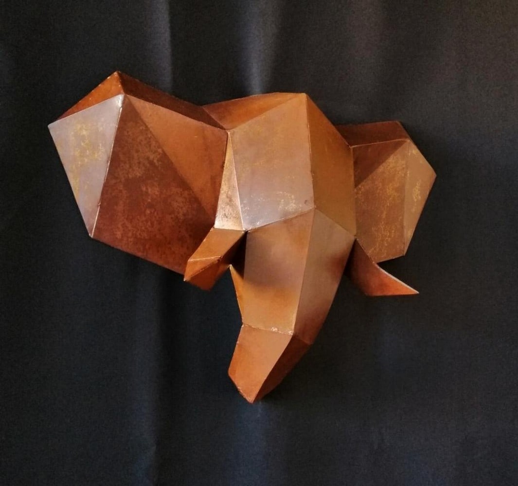 Oxidized Metal Geometric Elephant Sculpture (1 of 7)