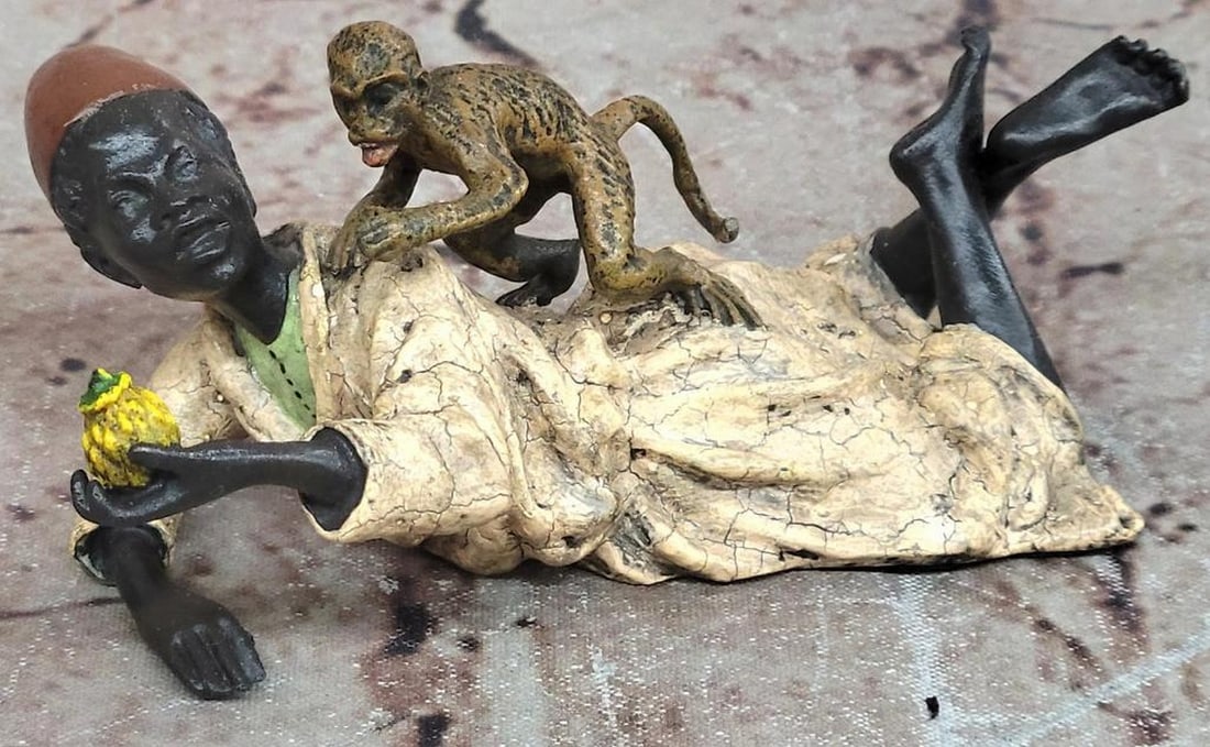 Arab Man with Monkey Vienna Bronze Sculpture After Bergman – 2" x 4.5" (1 of 5)