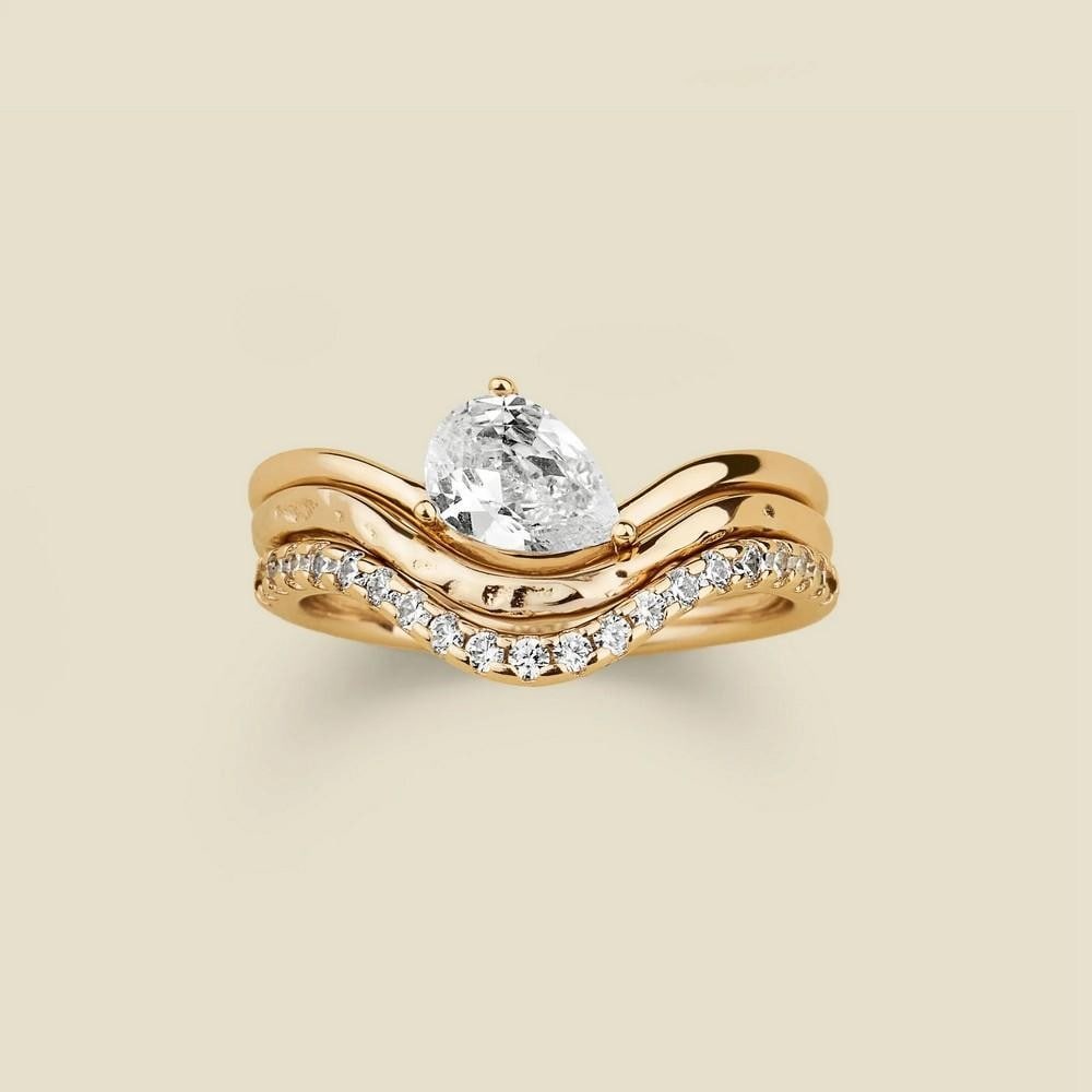 Gold Vermeil Wave Ring Set: Gold Vermeil Wave Ring Set A contoured wave-form ring set designed to stack or be worn individually. Each ring is shaped with attention to proportion and inner diameter for a balanced, comfortable fit