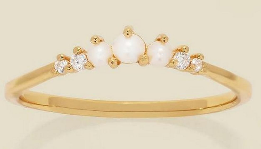 Coastal Harmony Pearl Ring - Size 8: Coastal Harmony Pearl Ring - Size 8 Inspired by the meeting of land and sea, this lustrous gold vermeil ring features a graceful arch of graduated freshwater pearls, accented by petite CZs and set in