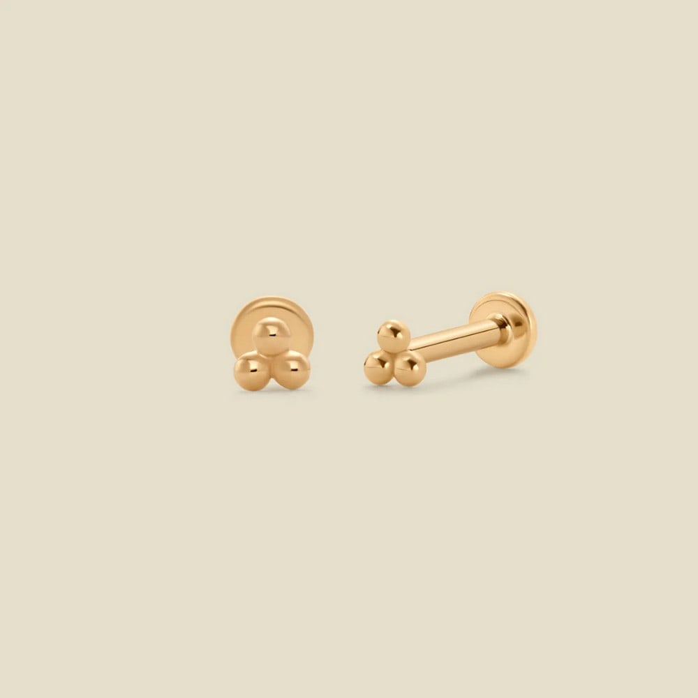 14k Solid Gold Trinity Stud Earrings - 2
