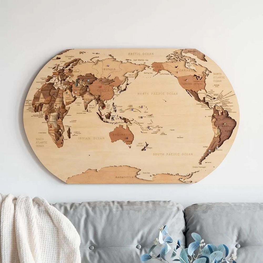 3D Layered Wooden World Map Wall Art (1 of 4)