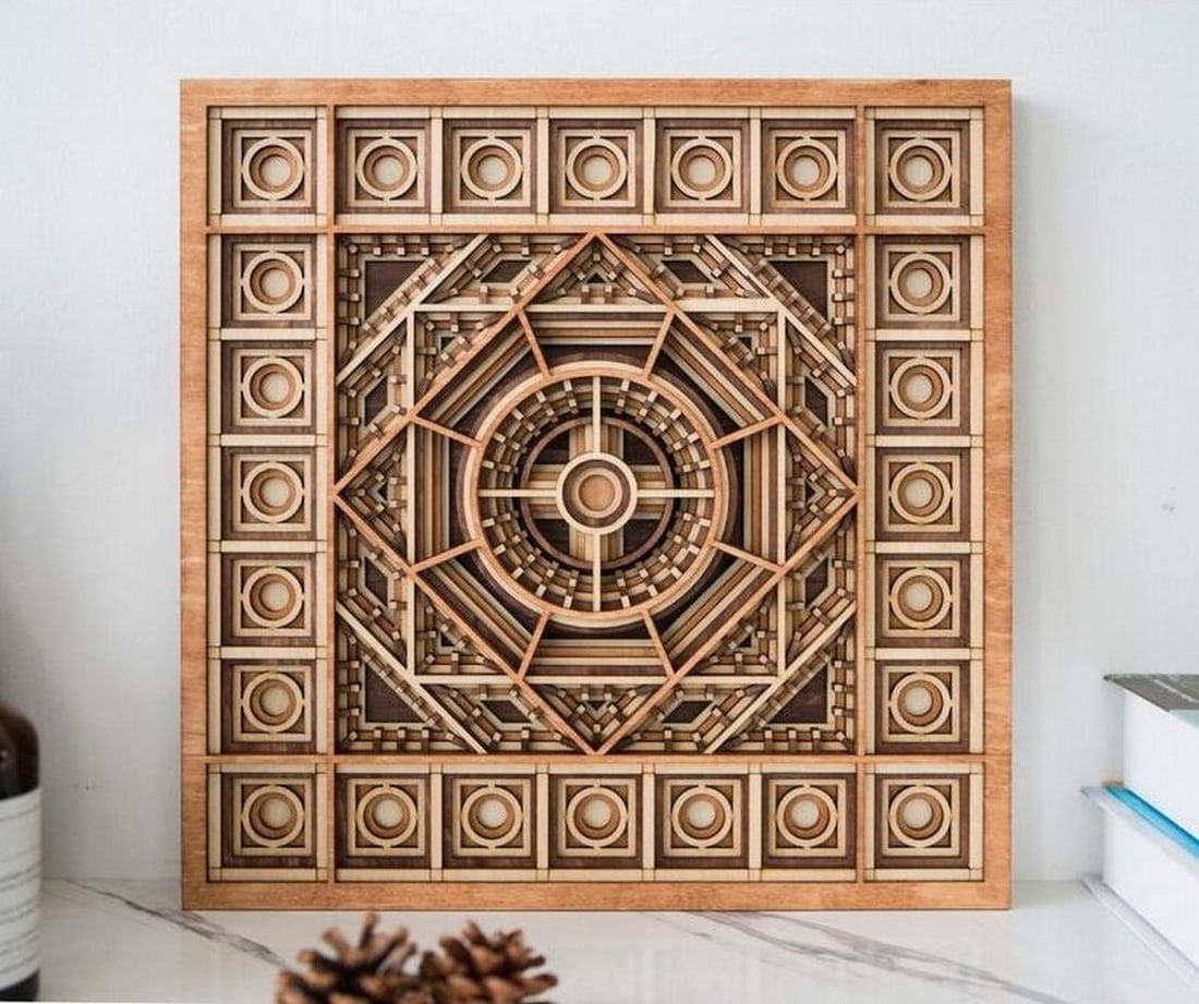 Sunk Panel Mandala 3D Wooden Wall Art (1 of 6)
