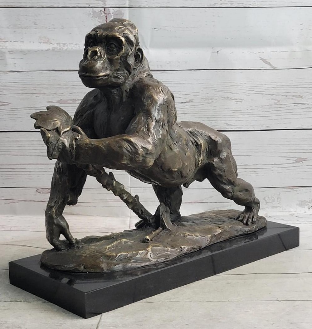 Signed Original Silver Back Gorilla Bronze Sculpture - 12" x 14" (1 of 8)