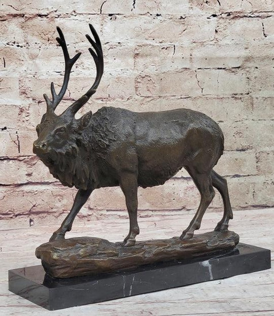 Skulking Caribou Stag Bronze Statue - 9.5" x 10" (1 of 6)