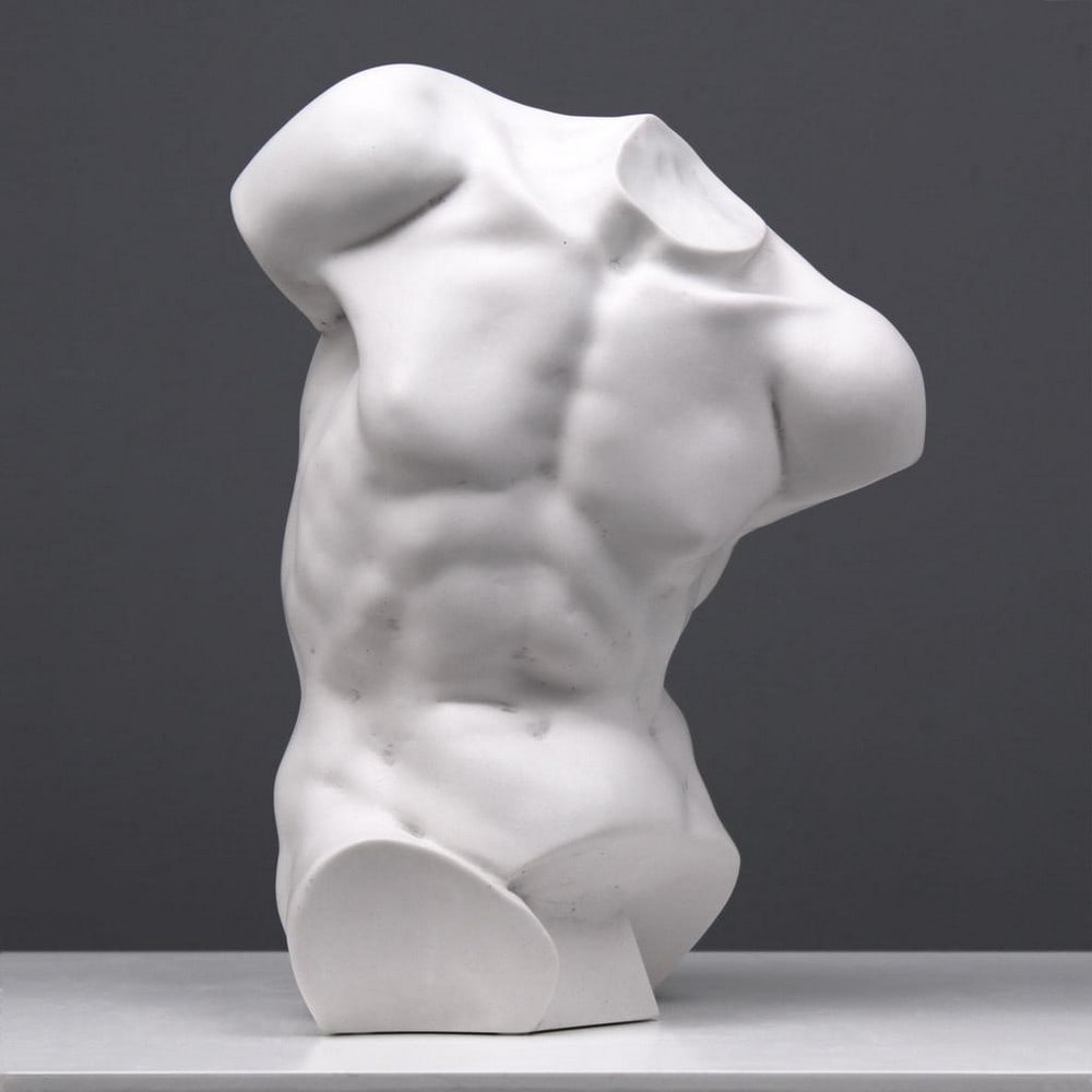 Torso of Male Sculpture: Torso of Male Sculpture This sculpture is a captivating rendition of the Torso of Apollo, inspired by an ancient marble statue. It represents the exquisite artistry of early Italian sculptors who hav