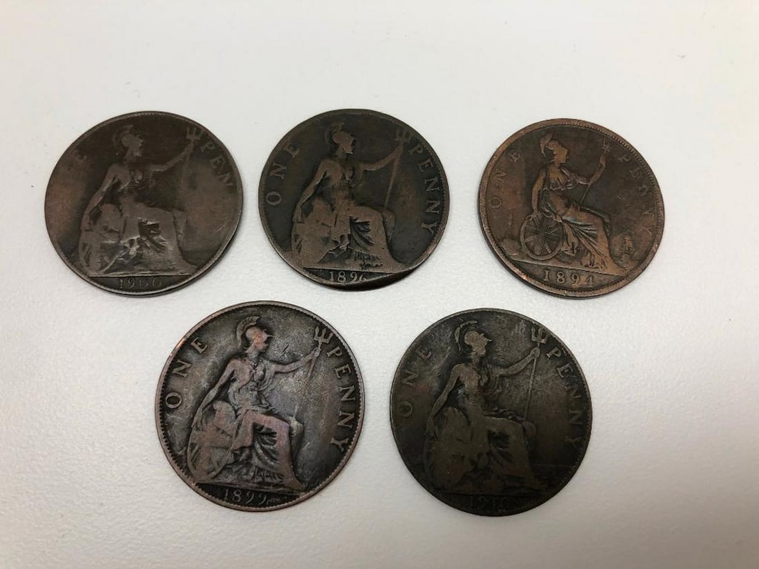 Lot Of 5 United Kingdom Pennies (1994-1910) (1 of 2)