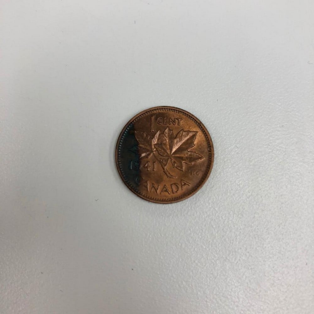 1941 GEORGE VI CANADIAN 1 CENT: Obverse A portrait of King George VI facing left, surrounded with the inscription "GEORGIVS VI D:G:REX ET IND:IMP:" meaning: George V, by the grace of God, the King and Emperor of India Letter