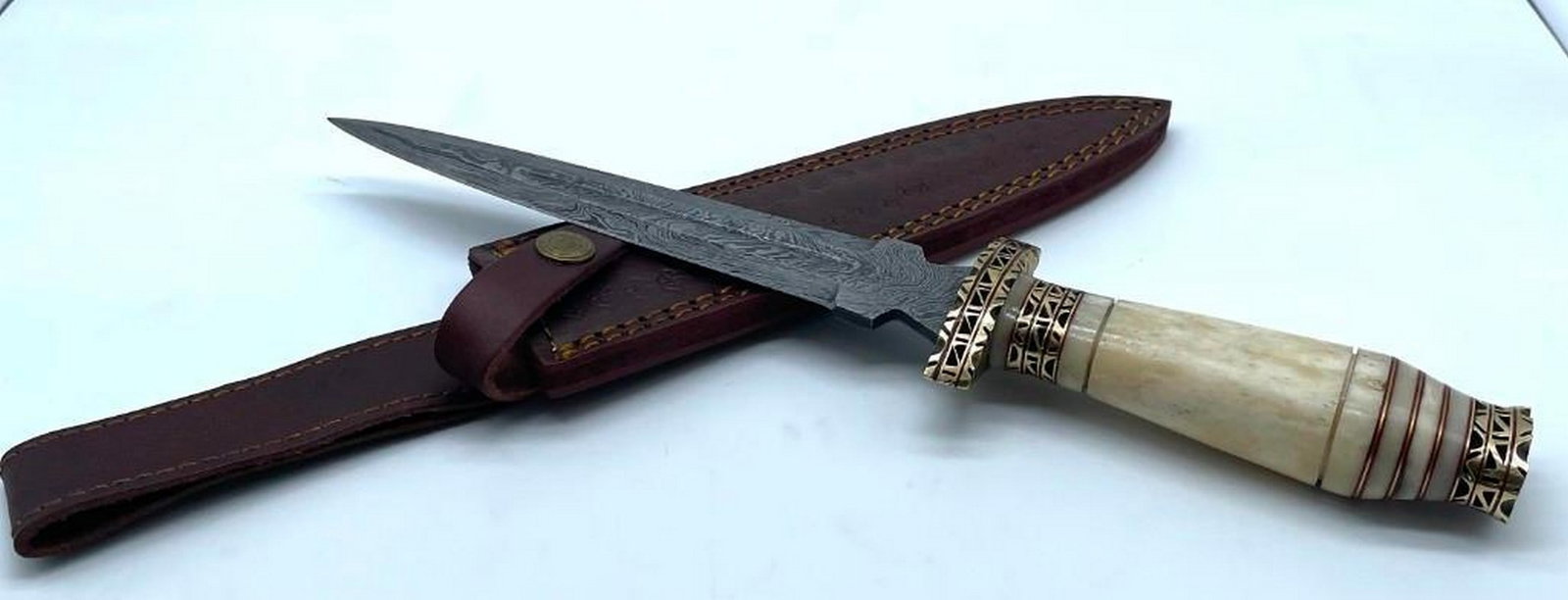Bone Handled Damascus Shiv Point Dagger - 3