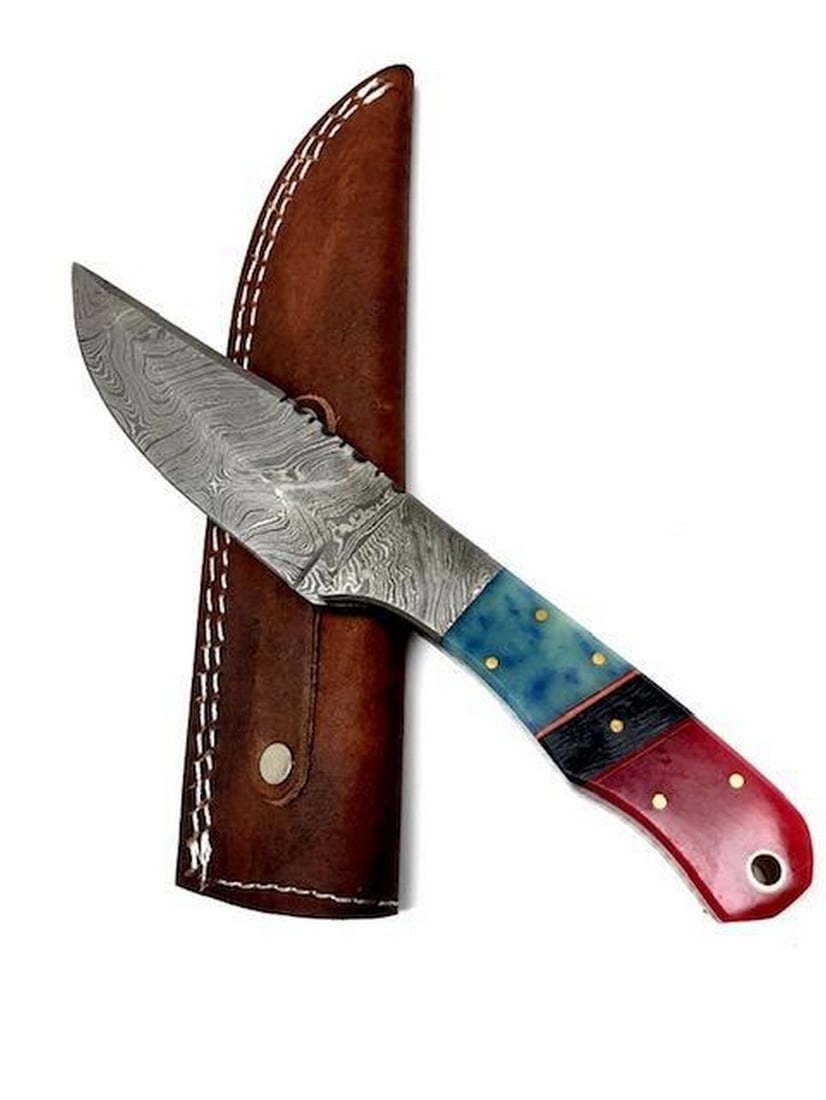 9" Straight Back Damascus Blade: For Auction Is A Stunning Handmade 9" Damascus Straight Back Blade *With Hand Crafted & Hand Stitched Leather Sheath Each blade is created Using 256 Layers Of 1095 and 15N20 High Carbon