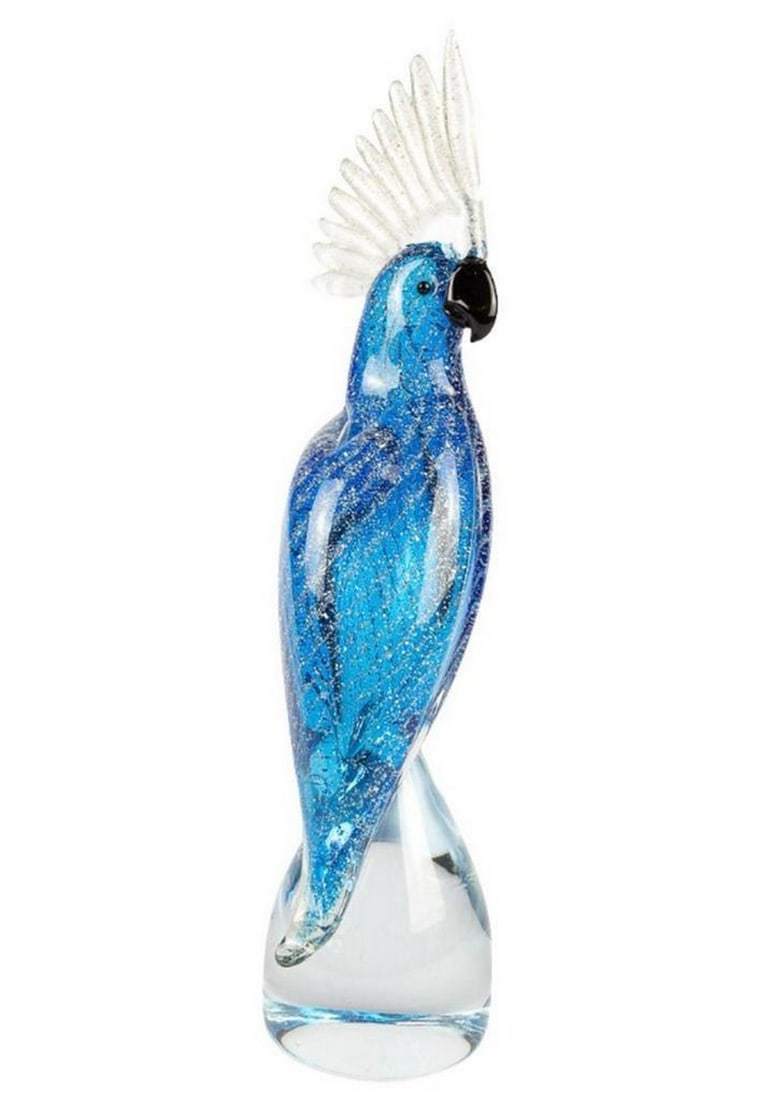 Light Blue Parrot Murano Glass Sculpture with Silver Accents (1 of 7)