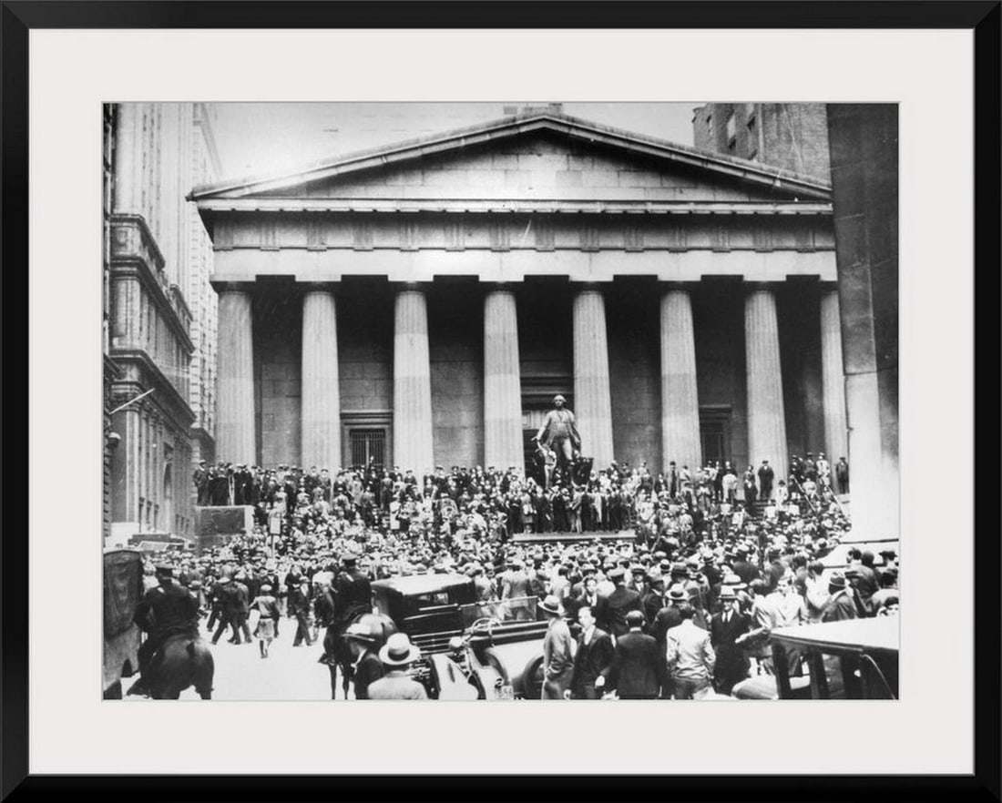 Wall Street Crash, Black Thursday, 1929 Framed Wall Art Print: Wall Street Crash, Black Thursday, 1929 Framed Wall Art Print On 'Black Thursday,' October 24, 1929, crowds gathered on the steps of the Sub-Treasury Building, located on the site of the forme