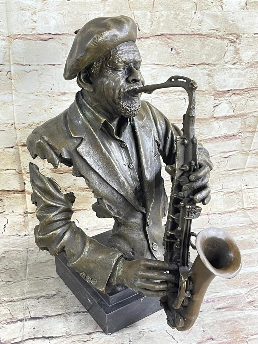 Tribute to Soulful Artistry Bronze Saxophone Player Sculpture by Dwight - 15" x 12" (1 of 6)