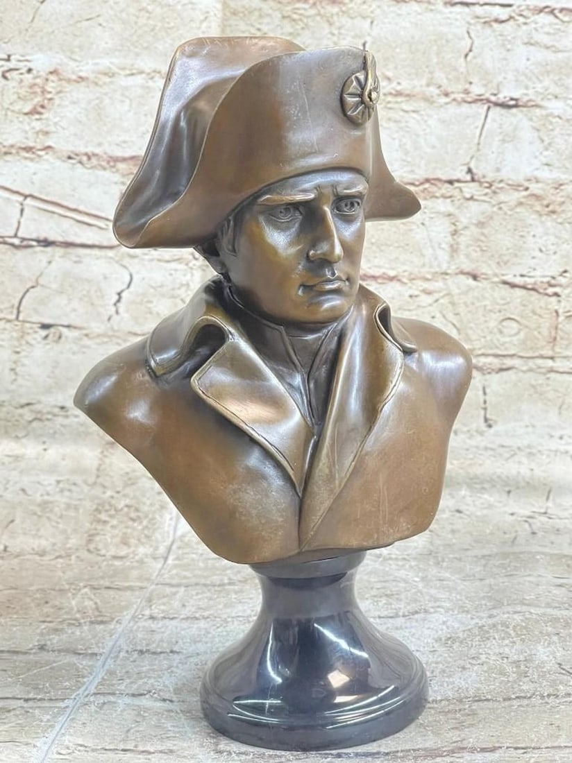 SIGNED ORIGINAL NAPOLEON BONAPARTE BRONZE BUST SCULPTURE ON MARBLE BASE - 9.5" X 6" (1 of 6)