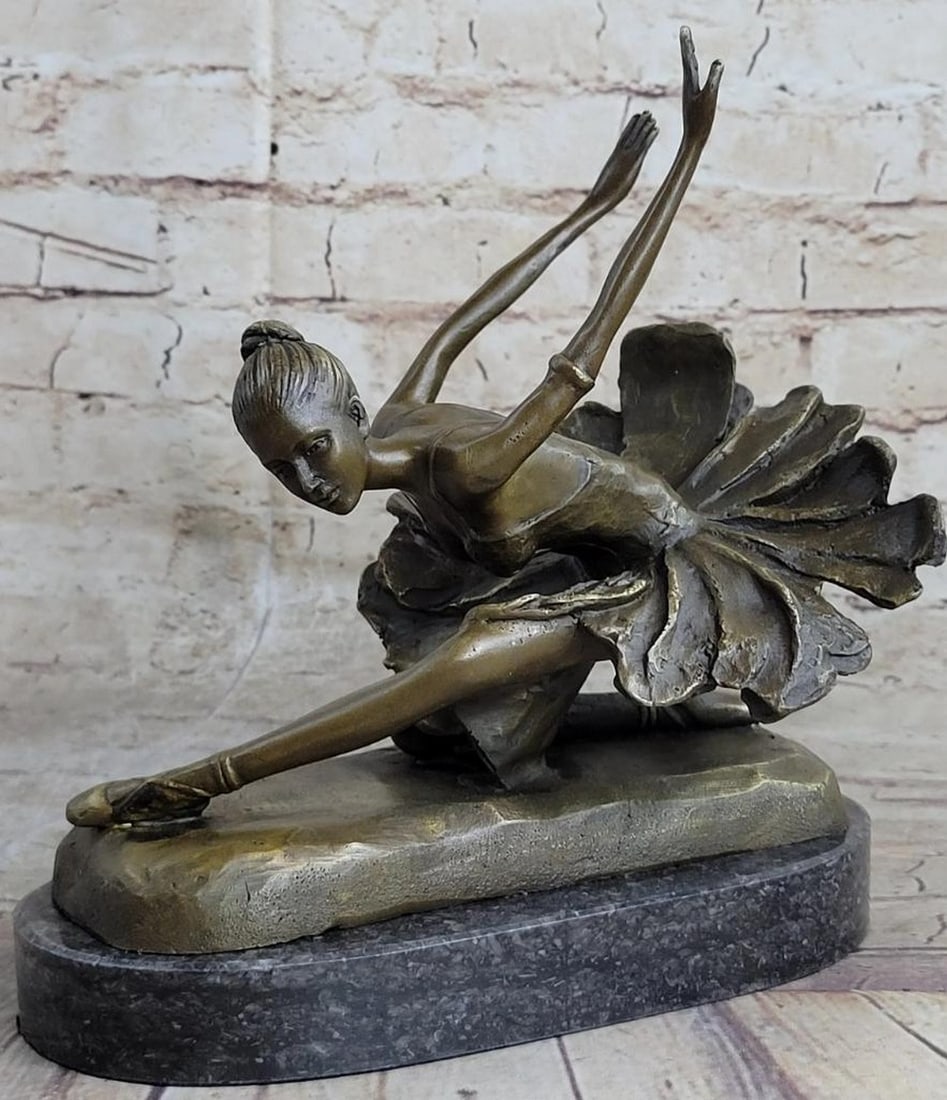 Original Bronze Statue "FREE AS BIRD" Ballerina Dancer On Marble Base - 10lbs: This is a stunning bronze sculpture of a young ballet dancer. The depth and warmth of the patina create a sense of calmness and gracefulness that is captivating to the eye. The dancer stands elegantly