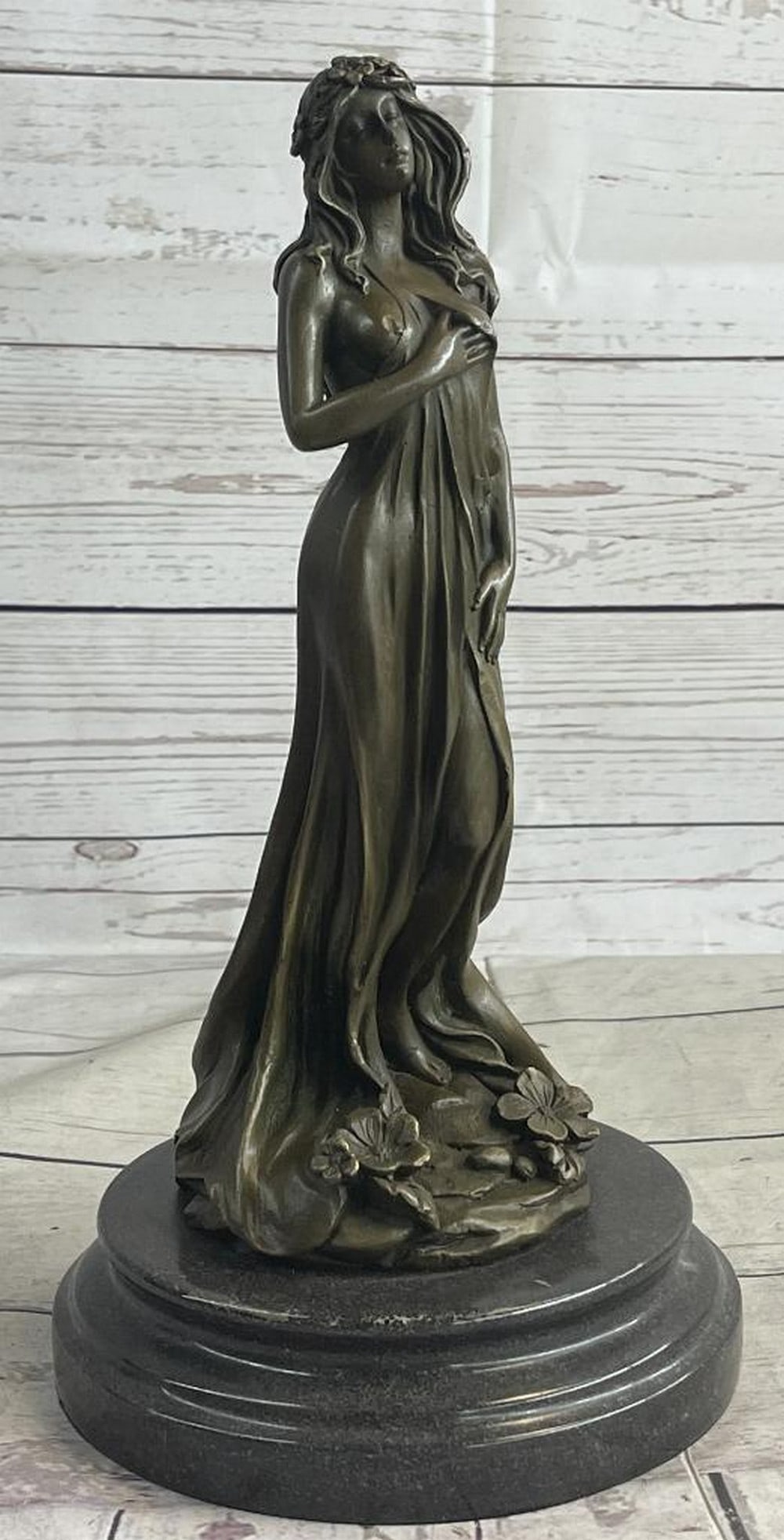 Liberated Maiden Original Bronze Sculpture by Aldo Vitaleh - 12.5" x 6": Liberated Maiden Original Bronze Sculpture by Aldo Vitaleh - 12.5" x 6" Behold the enchanting portrayal of a liberated maiden, gracefully traversing a lush field in her quest for purity and f
