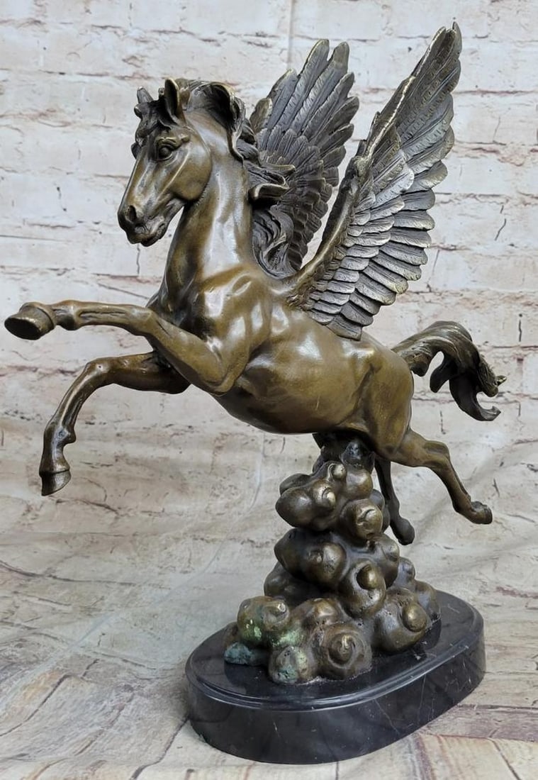 Mythological Winged Flying Pegasus Bronze Sculpture - 15" x 14" (1 of 8)