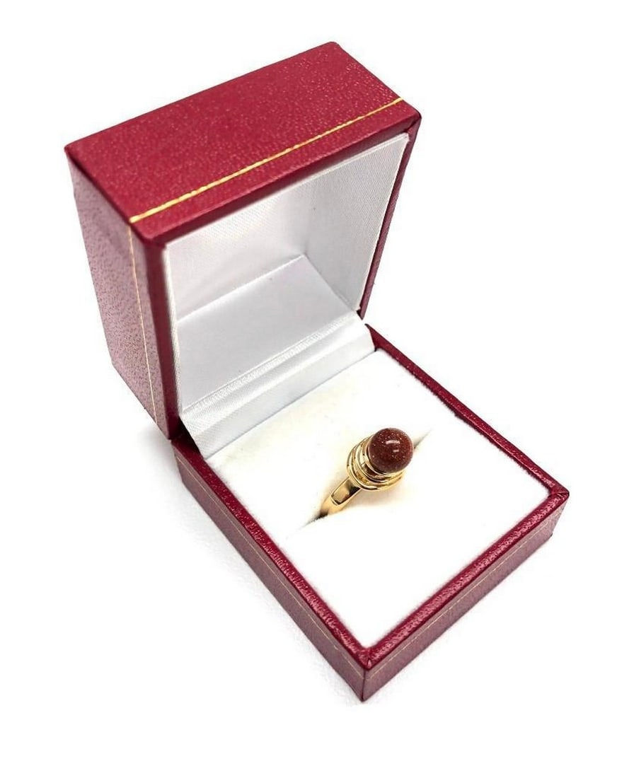 Size 6 Sphere Cut Goldstone Ring In 18KTGP Yellow Gold Electroplate Finish Ring (1 of 3)