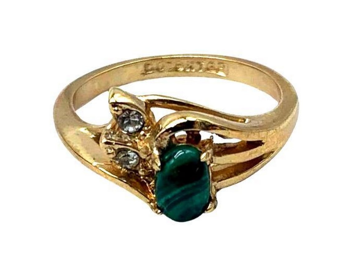 Ladies Malachite Gemstone Ring With Swarovski Crystals Size 6 (1 of 3)