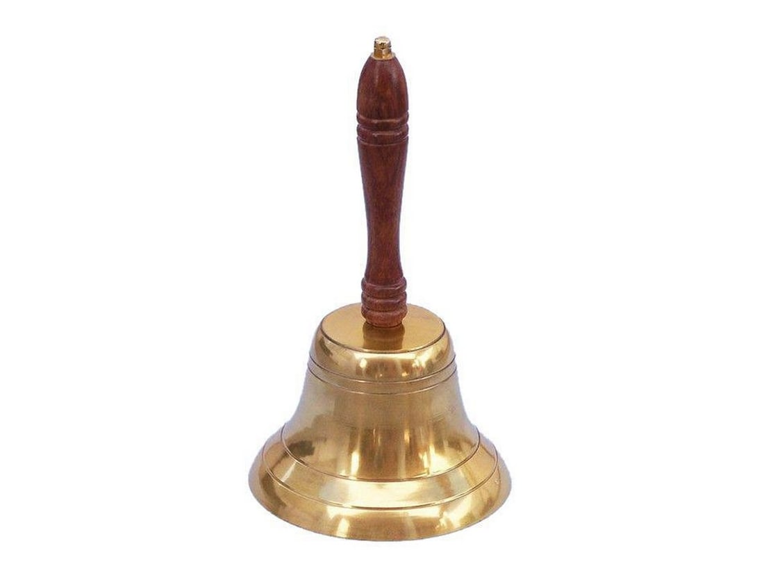 11" Brass Plated Hand Bell with Wood Handle (1 of 2)
