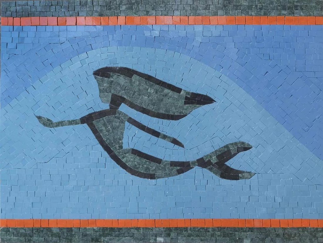 Mermaid Mosaic – Abstract Mosaic Art: Mermaid Mosaic – Abstract Mosaic Art A handcrafted mosaic featuring an abstract rendition of a mermaid, created from premium natural marble stones. The design captures the flowing silhouette and