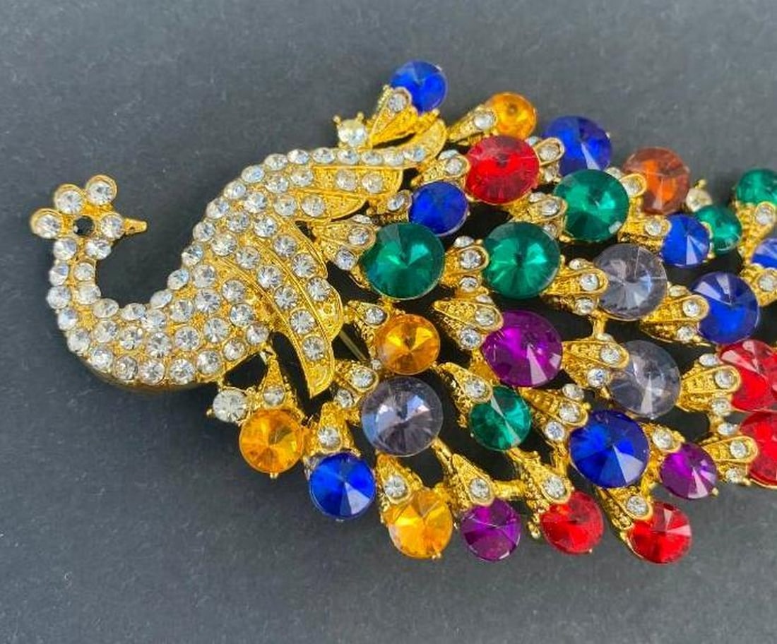 Radiant Gemstone Peacock Brooch - 2