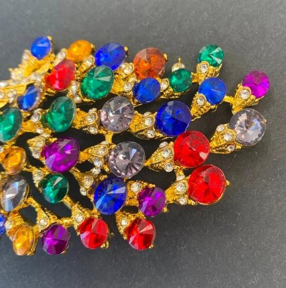 Radiant Gemstone Peacock Brooch - 3