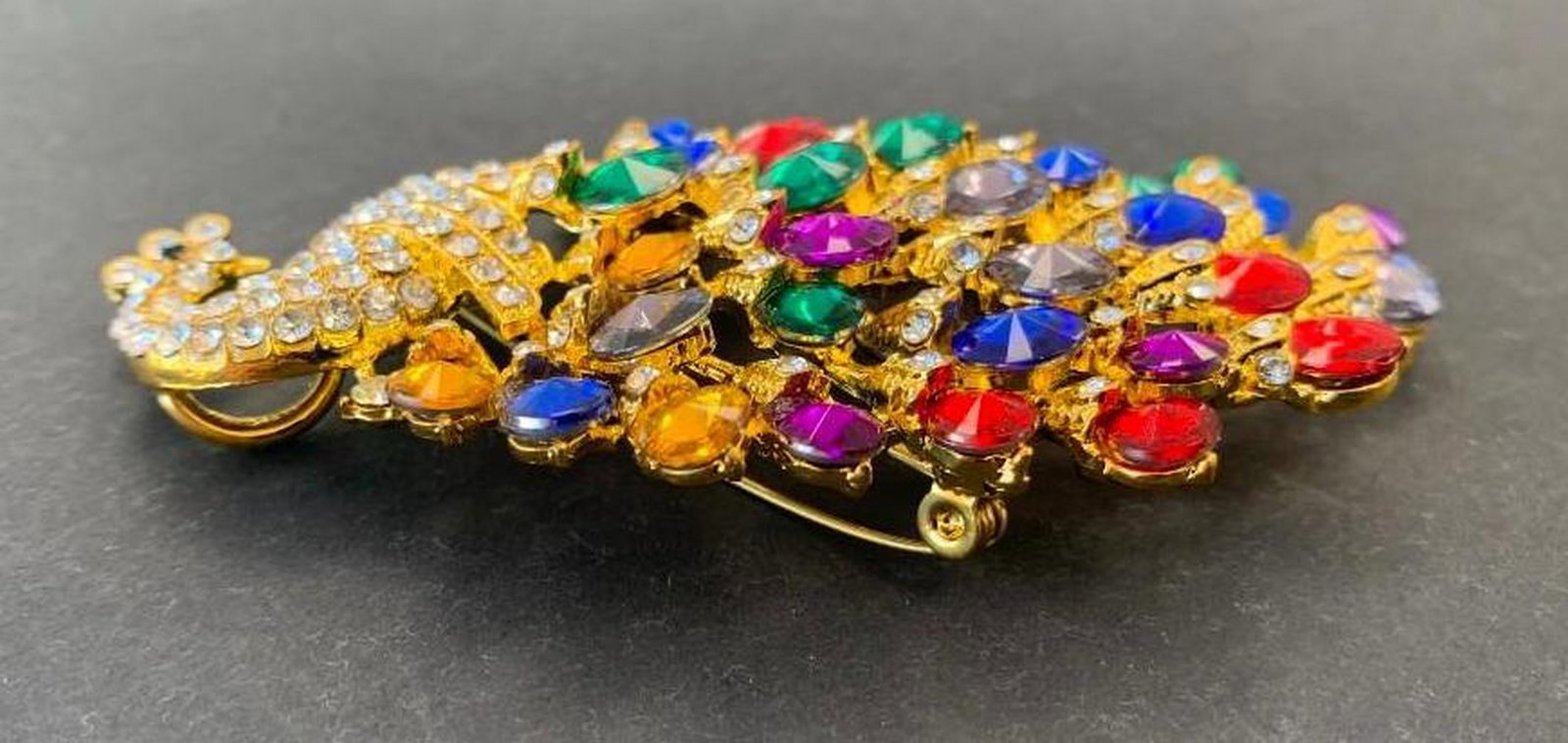 Radiant Gemstone Peacock Brooch - 4