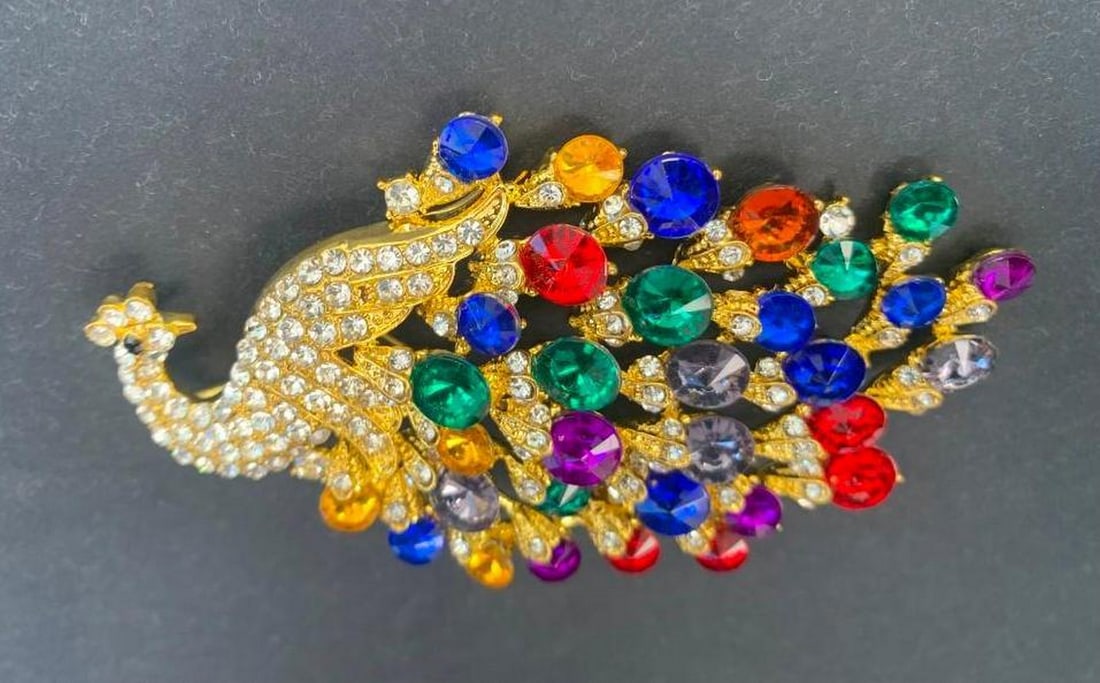 Radiant Gemstone Peacock Brooch - 5