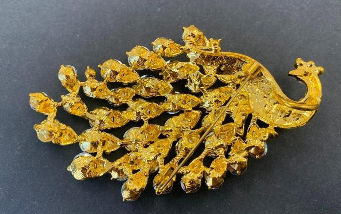 Radiant Gemstone Peacock Brooch - 6