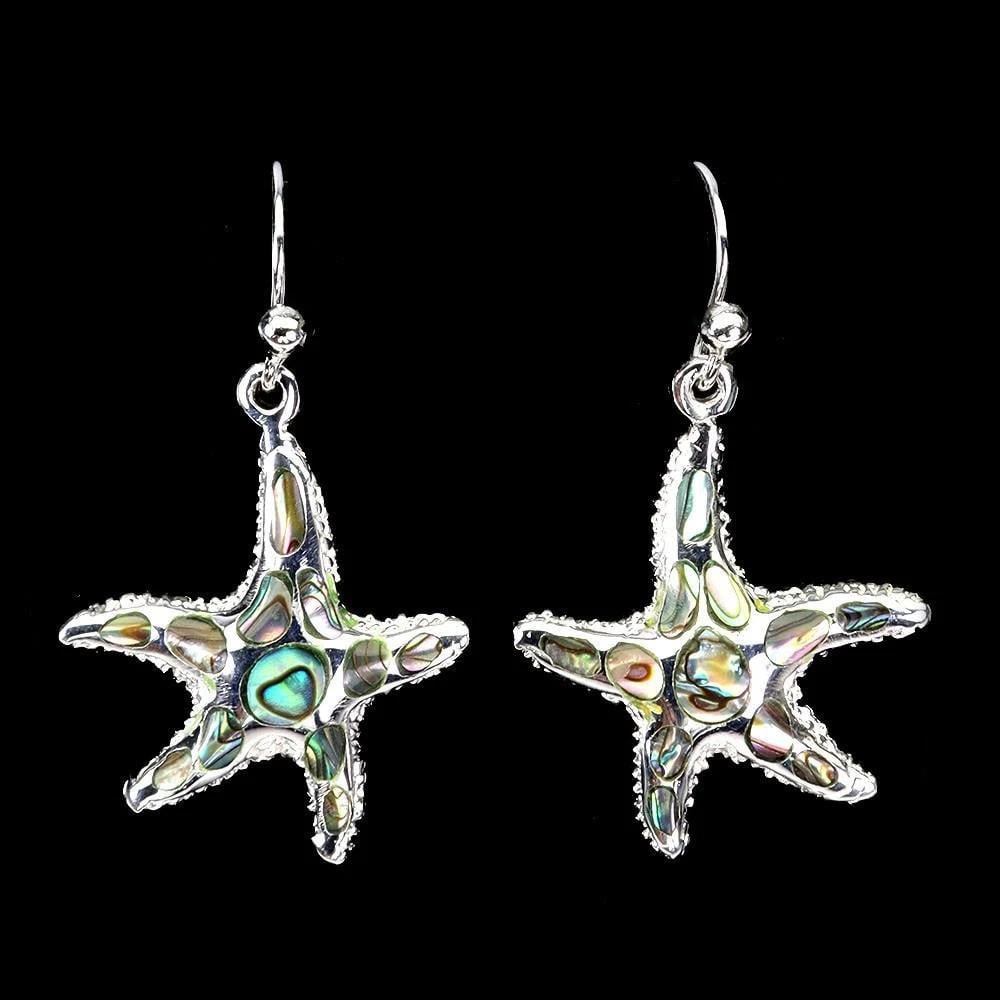 925 Sterling Silver Earrings Fancy Mother of Pearl Starfish – 5 × 4 mm (1 of 2)