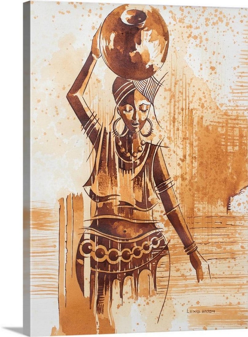 African Woman (2009)' Canvas Print Wall Art: 'African Woman (2009)' Canvas Print Wall Art This African Woman (2009) canvas print by Alex Mensah presents a figurative portrait emphasizing expression, posture, and detail. The composition