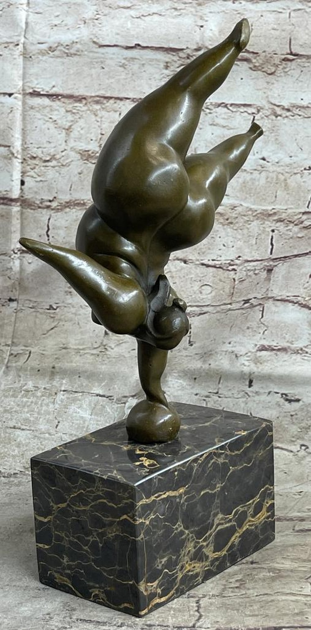 Abstract Bronze Gymnast Sculpture by Milo - 13" x 8.5": Abstract Bronze Gymnast Sculpture by Milo - 13" x 8.5" This stunning bronze sculpture by renowned artist Milo captures the grace and strength of a gymnast in a dynamic, hand-balancing pose. In