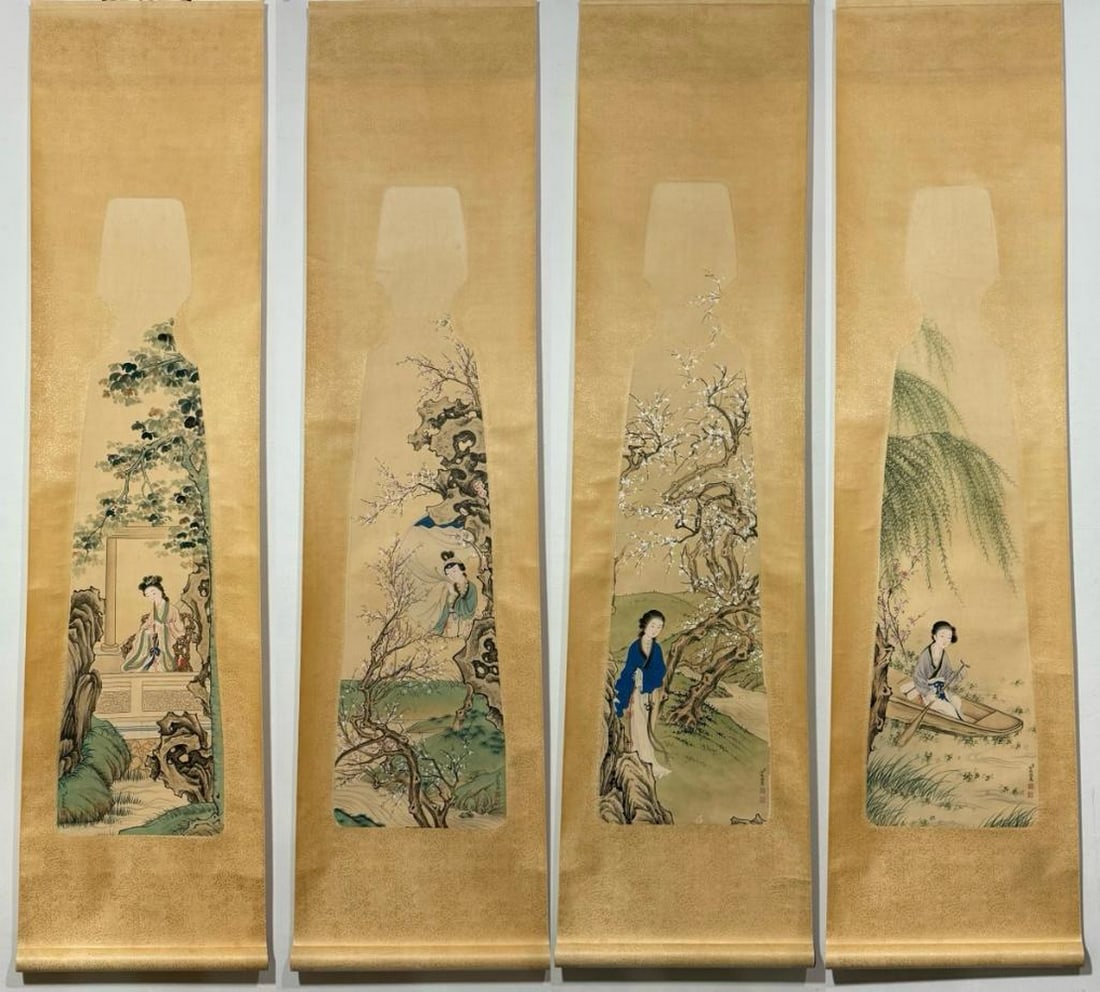 Elegant Maidens in Nature Inspired Scroll Set by Leng Mei (1 of 12)