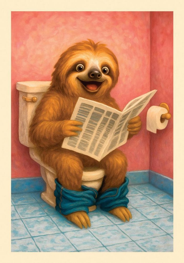 Sloth Bathroom Print Poster (1 of 1)