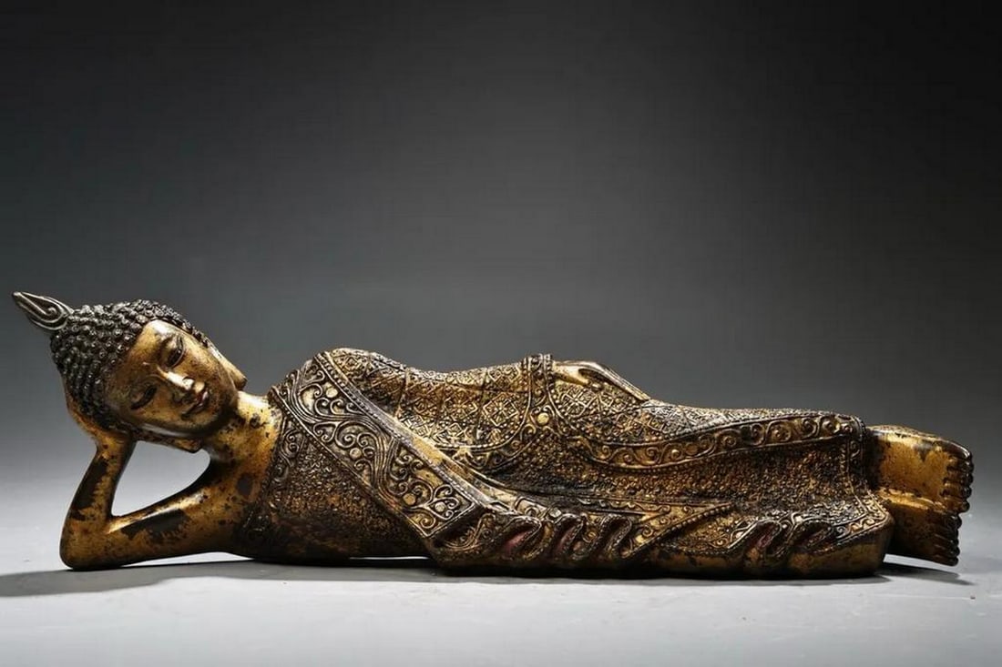 Antique Chinese Sleeping Buddha Copper Statue (1 of 8)