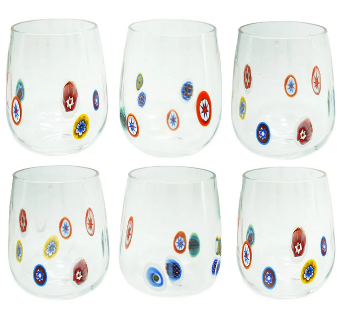Light Millefiori Drinking Glasses Set of 6 - Murano Glass (1 of 3)