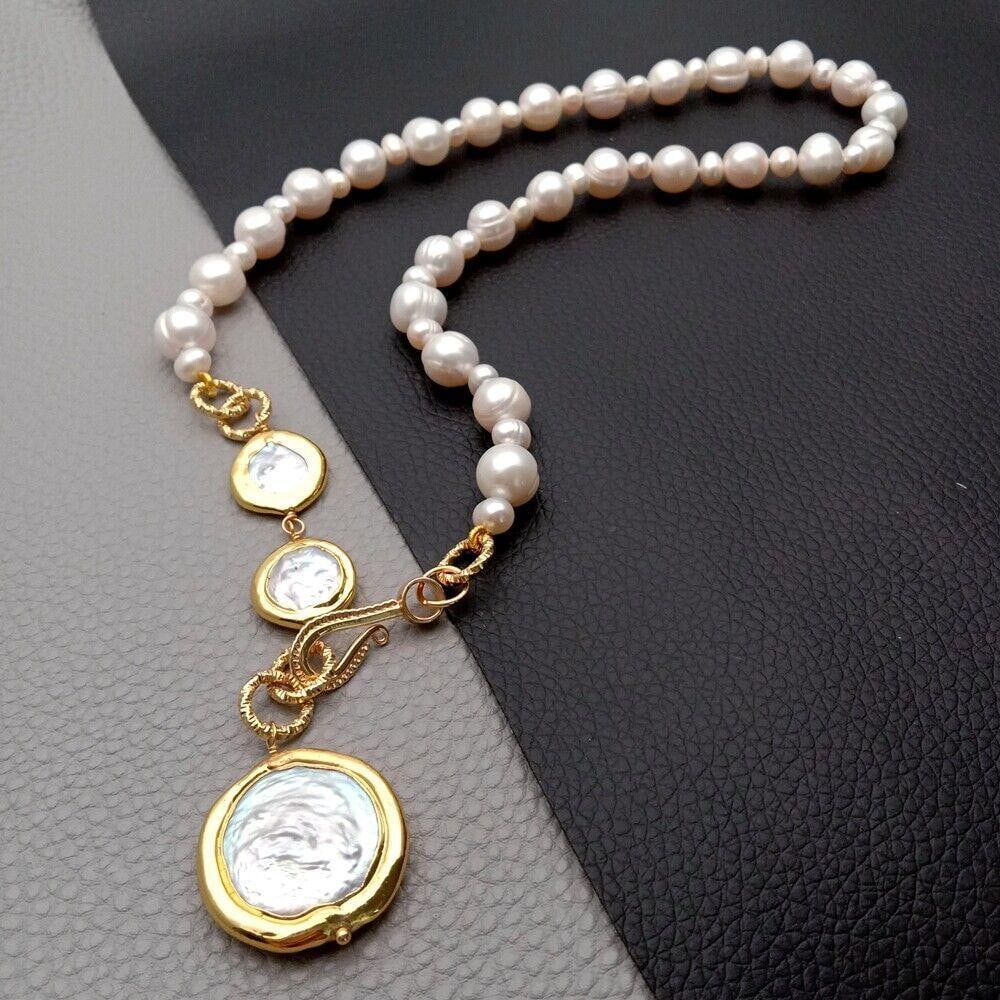 Handmade Cultured White Potato Pearl Coin Necklace (1 of 6)