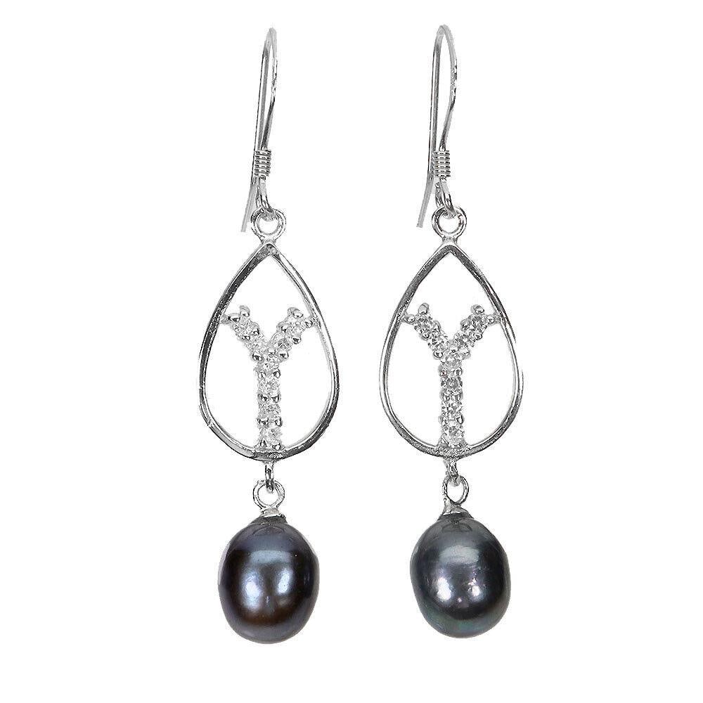 Natural Pearl 10x8mm Dangle Sterling Silver Earrings (1 of 3)