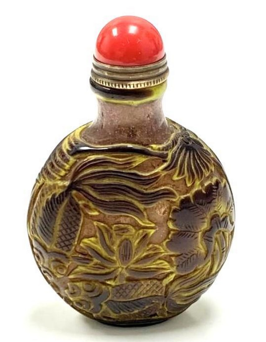 Brown & Green Glass Overlay Snuff Bottle (1 of 5)