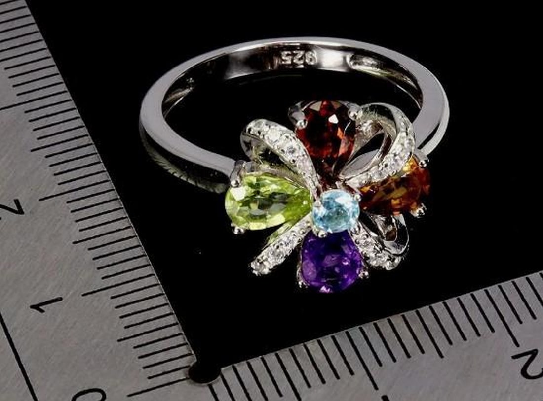 925 Sterling Silver Multi-Gemstone Ring - 3