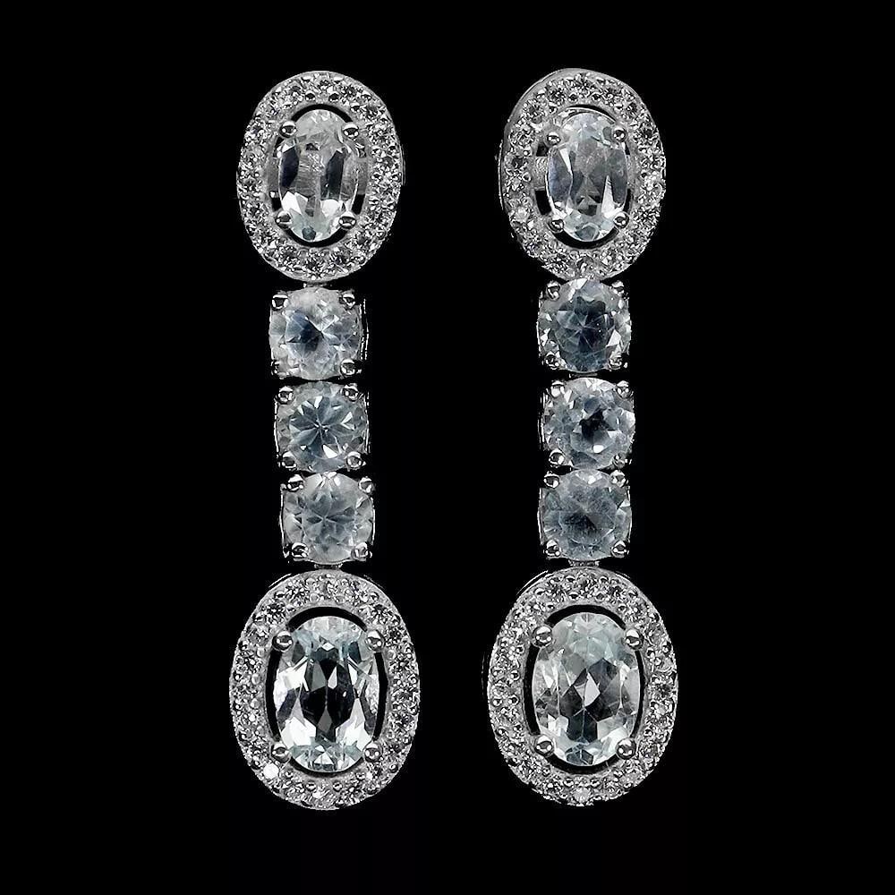 Oval Blue Topaz 925 Sterling Dangle Silver Earrings (1 of 3)