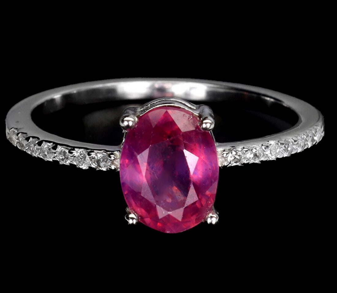 Heated Oval Ruby with CZ Crystals Cocktail Style Ring - Size 8 (1 of 3)
