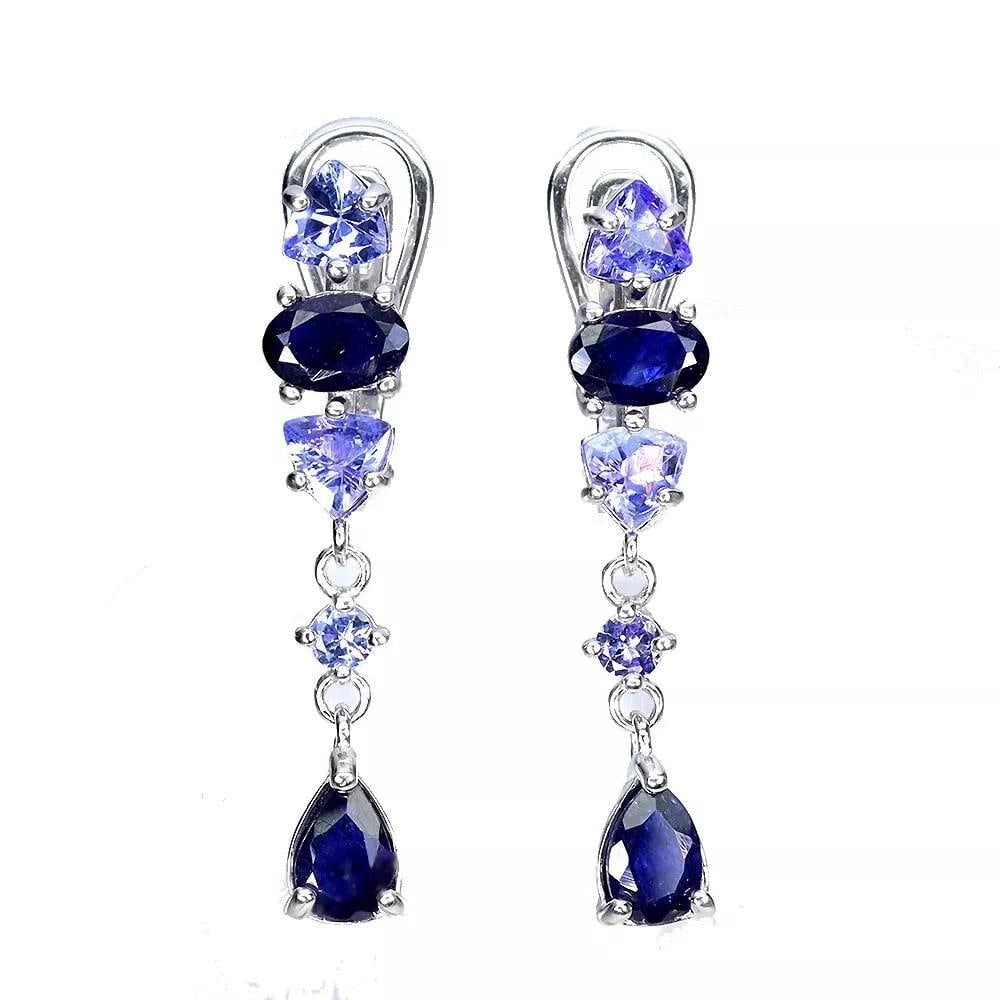 Heated Pear Blue Sapphire and Tanzanite Earrings in 925 Sterling Silver (1 of 3)