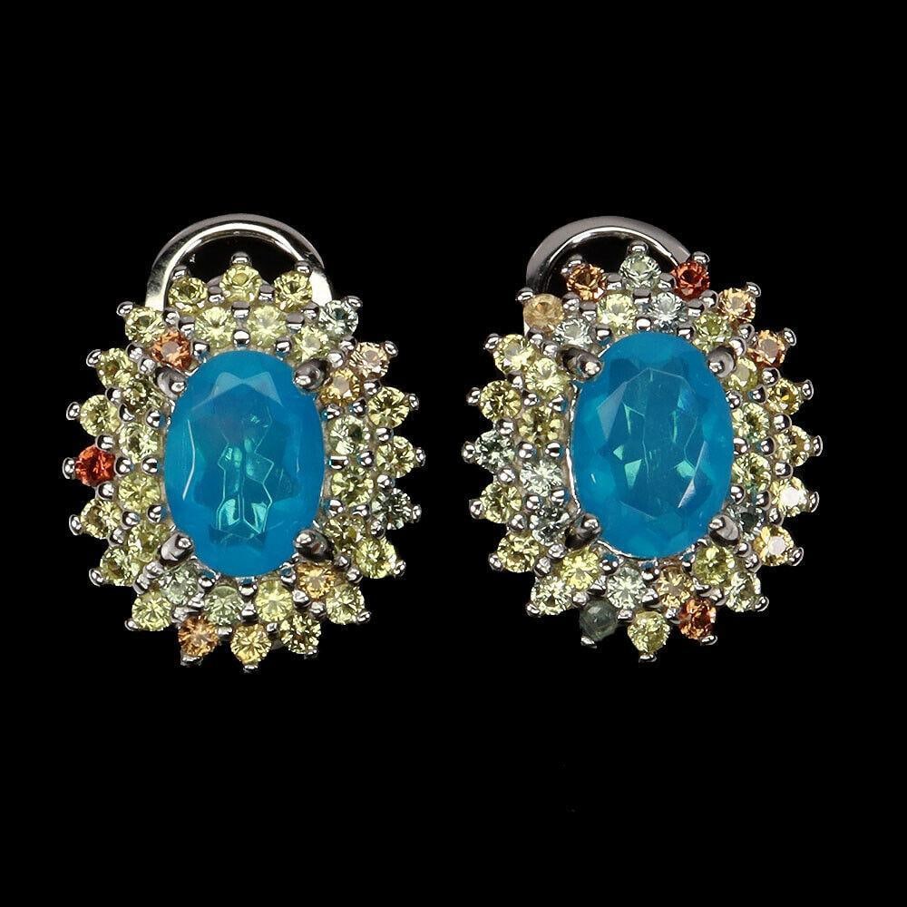 7x5mm Blue Opal Center Stone Sterling Silver 925 Earrings (1 of 3)