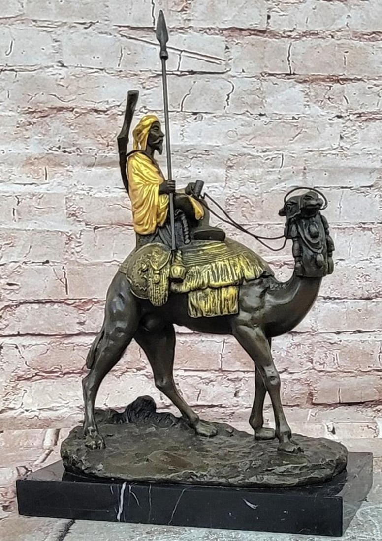Bronze Camel with Arab Rider Sculpture on Marble Base - 15.5" x 10" (1 of 6)