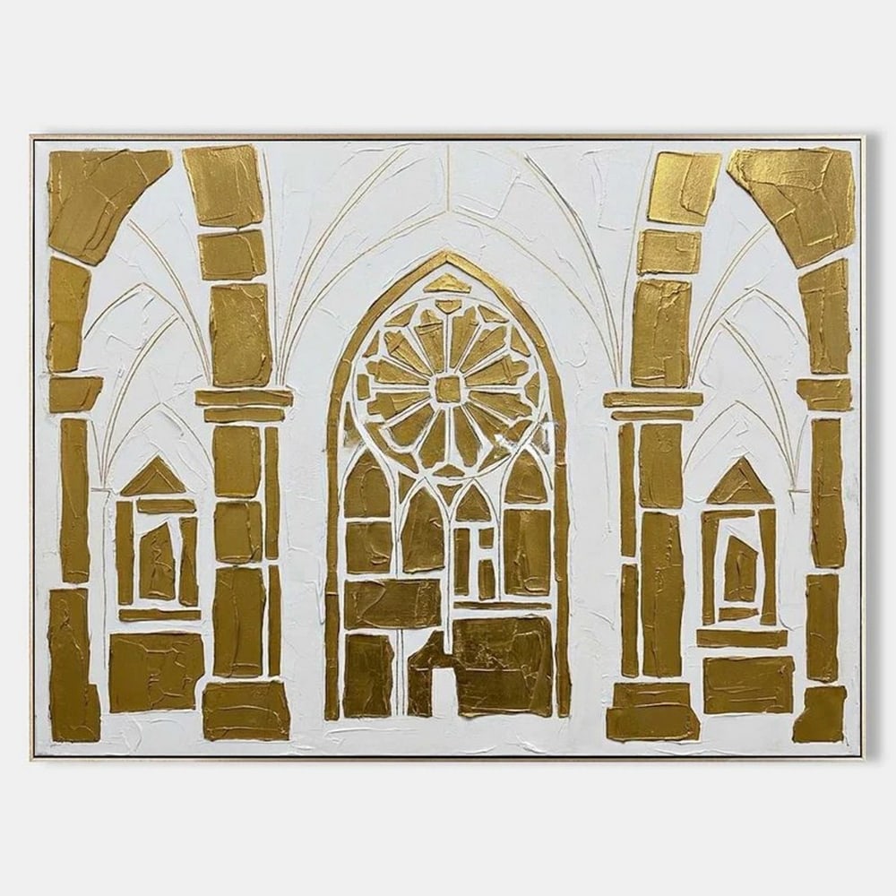 "Golden Cathedral Arch" Abstract Art Canvas Painting (1 of 2)