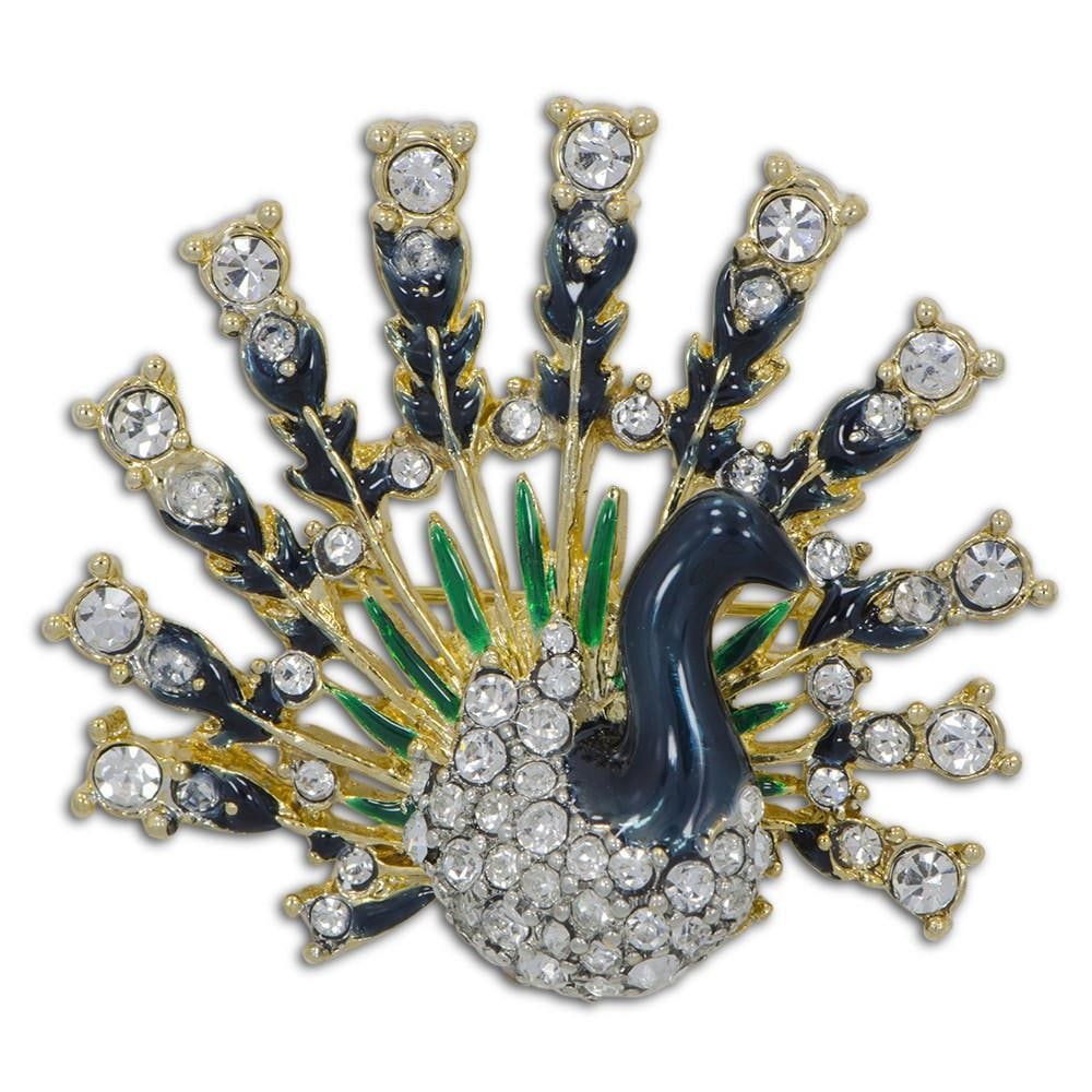 Peacock with Austrian Crystals Enamel Brooch (1 of 1)