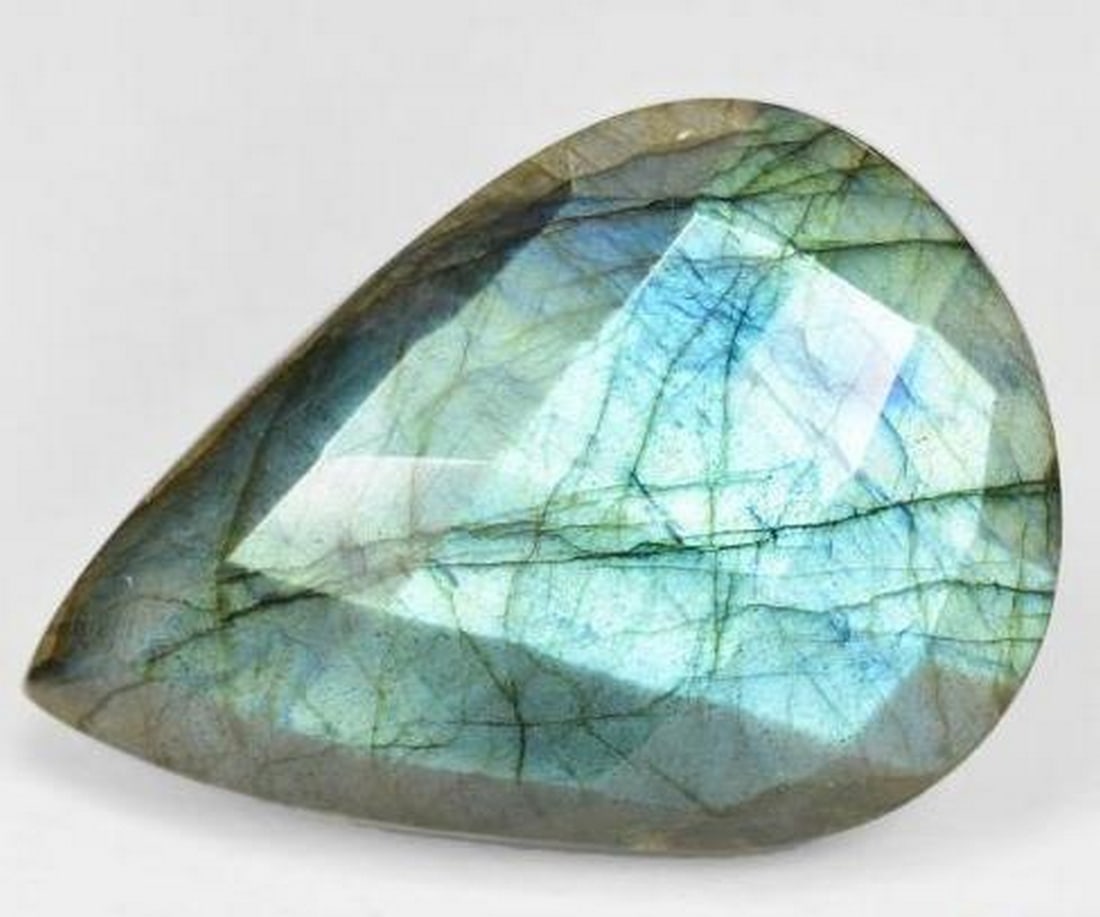 58.25 ct Pear Cosmic Green Kaleidoscope Checkerboard Labradorite Gemstone (1 of 3)