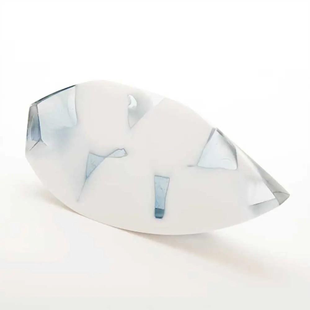 Wedge White Sculptural Glass Art by Jessamy Kelly: Wedge White Sculptural Glass Art by Jessamy Kelly "Wedge White" is a striking example of kiln-formed sculptural glass art by Jessamy Kelly. Crafted from a blend of white, steel blue, and clear